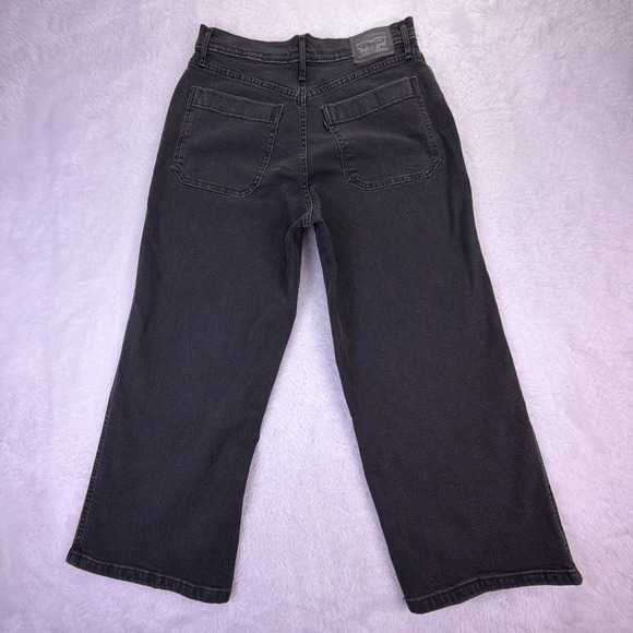 Levi's Jeans Womens 30 Black Mile High Cropped Wide Leg Button Fly High Rise - Picture 5 of 9
